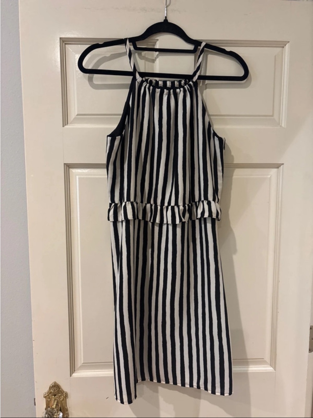 LOFT Black and White Striped Halter Dress
